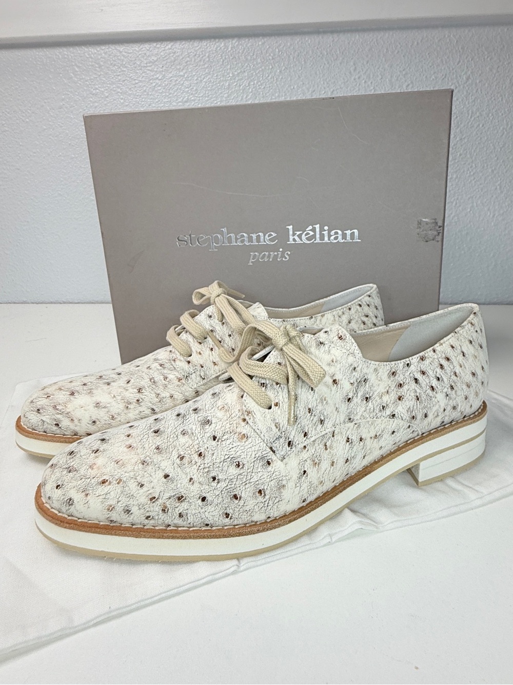 Stephane Kelian Paris Ostrich Leather Oxfords Size 7 Luxury Shoes Dress shoes